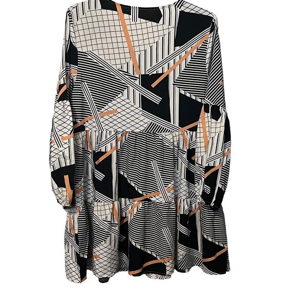 NO MFG. TAG LONG SLV V-NECK MIDI FIT & FLARE WAIST DRESS, WOMENS, XL-BLACK WHITE - Picture 4 of 10